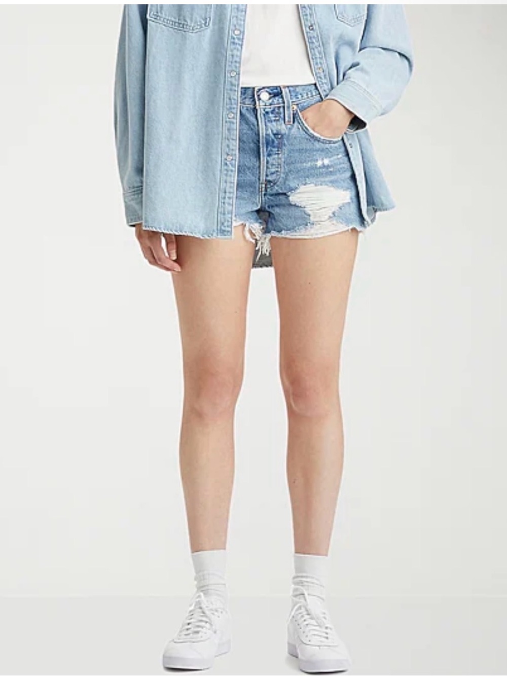 Levi's Light Blue Distressed Denim Cutoff Shorts